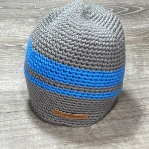 La Sportiva Hat Beanie Fitted Mens Large Gray Blue Fleece Lined Zephir Winter